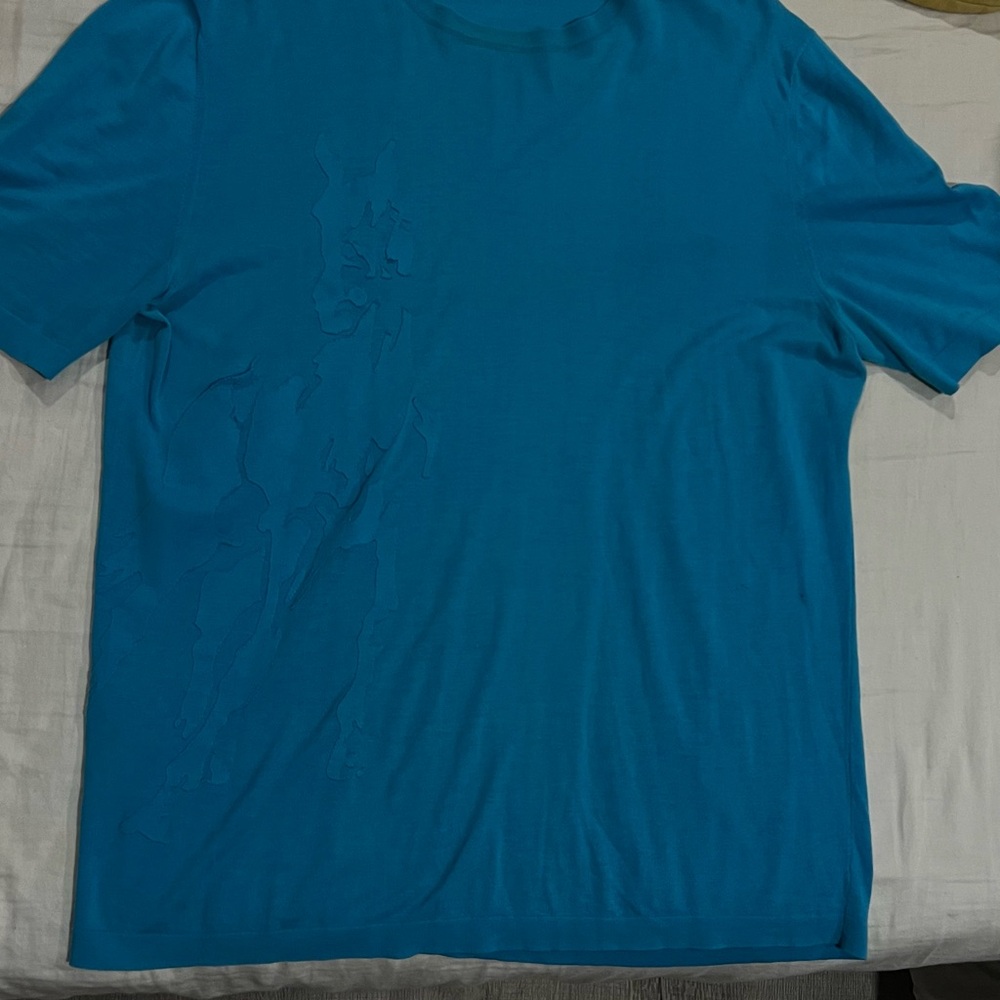 HERMES turquoise Tiffany blue t shirt with appliqué horse design men’s medium - Picture 4 of 8